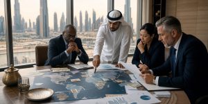 Business leaders evaluating an emerging market entry strategy
